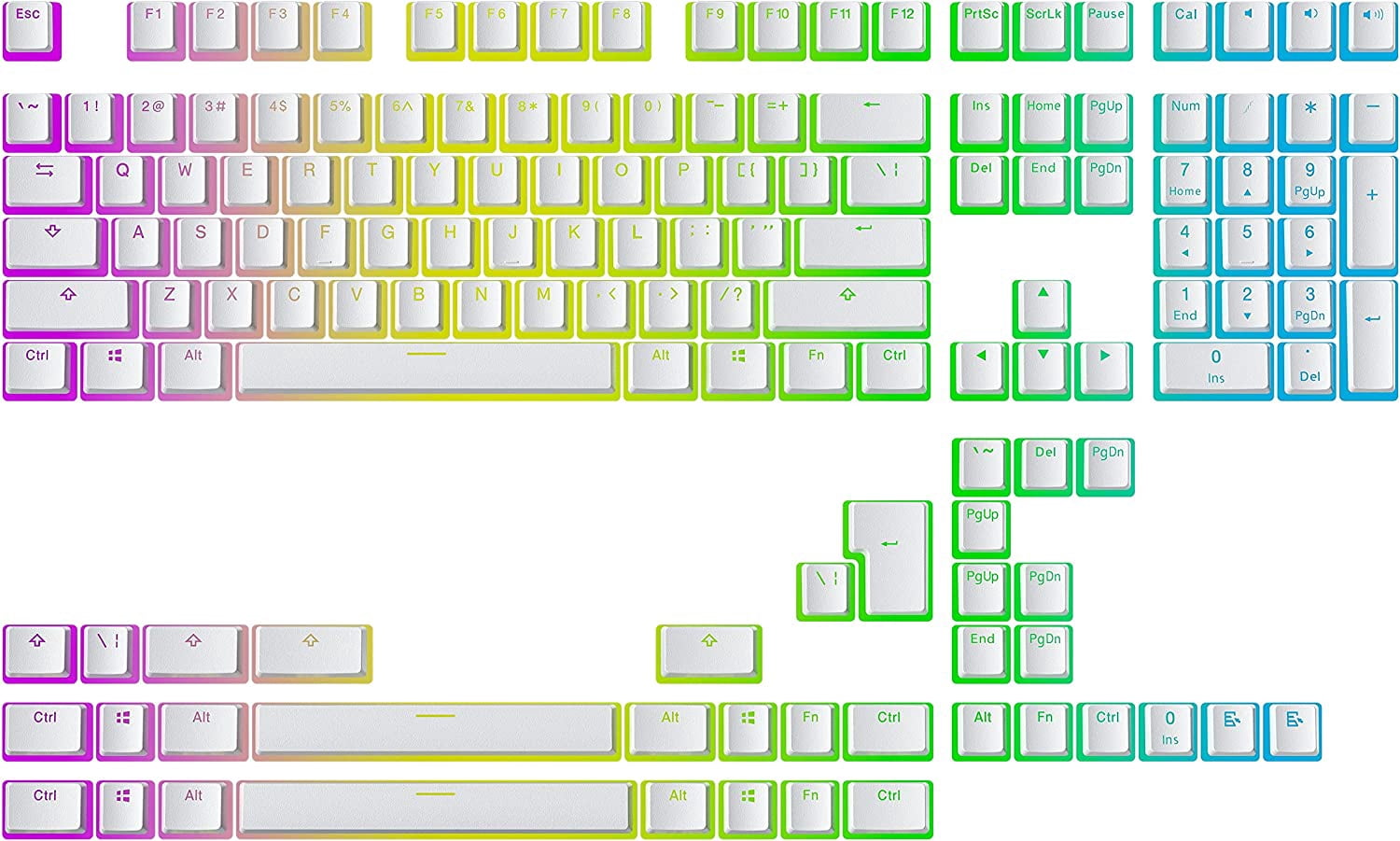 Keycaps Pudding Blanc PBT - 117 Touches, Profil XDA, Double Shot Translucide - Compatible ISO/ANSI, Rétroéclairage RGB - 2