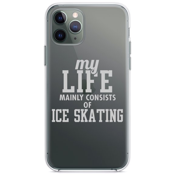DistinctInk Clear Shockproof Hybrid Case for iPhone 13 (6.1" Screen) - TPU Bumper Acrylic Back Tempered Glass Screen Protector - My Life Mainly Consists of Ice Skating