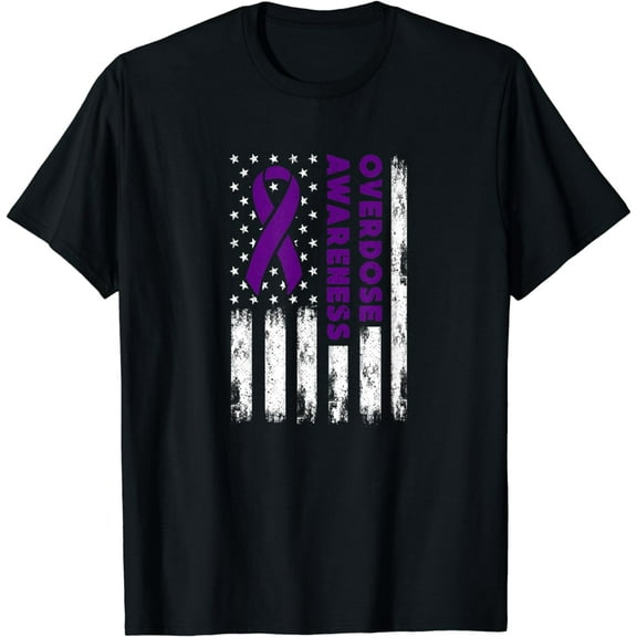 Overdose Awareness Flag Purple Ribbon Addiction Recovery T-Shirt