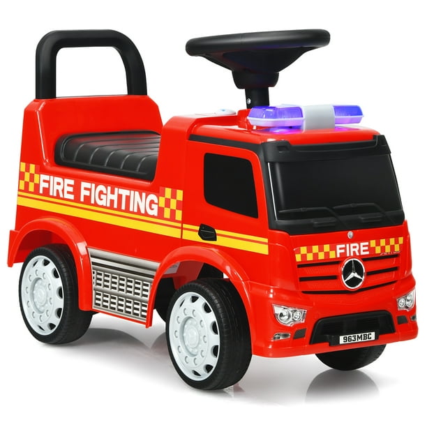 Costway Enfants Monter sur le Moteur d'Incendie Licence Mercedes Benz Pousser et Monter Coureur Rouge