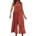 thumbnail image 2 of Gibobby Mono Ajustado de Verano Chaleco de color sólido Mono sin espalda Pantalones de mujer casuales sueltos Mono transpirable de verano(Rojo， S), 2 of 3