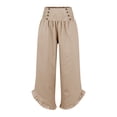 thumbnail image 6 of TRUBKH Women Flowy Pants Side Button Elastic Waist Straight Leg Pants Wide Leg Linen Pants for Women Button Up Straight Leg Trousers Palazzo Pants with Pockets Baggy Sweatpants Beige S-3XL, 6 of 6