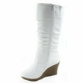 thumbnail image 2 of Pure-65 Women's Fashion Round Toe Slouch Large Buckle Wedge Mid Calf Boot Shoes ( White, 6.5 ), 2 of 2