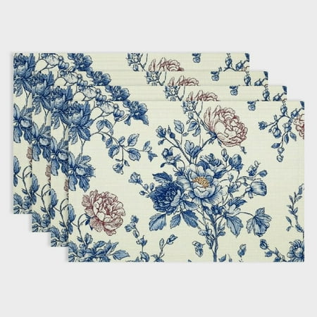 

Pratyus 4Pcs Floral Pattern Linen Dining Table Placemats for Home Decoration Birthday Parties Christmas Restaurants Buffets - Heat-Resistant & Stain-Resistant 18x12in