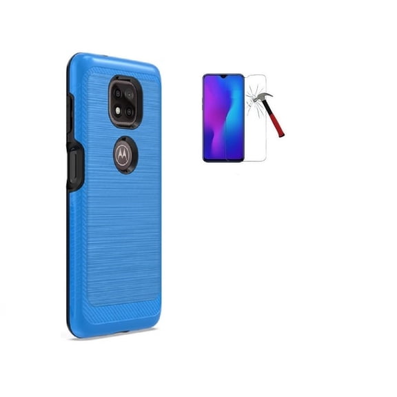 Phone Case for Motorola Moto G Power (2021), Brushed Texture Cover   Tempered Glass (Blue)