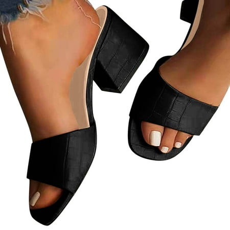 

Cathalem Toe And Fashion Color Oneline Slippers Women s Heel Solid Thick Sandals Women s sandals Sandals for Women Dressy Summer Black 7.5