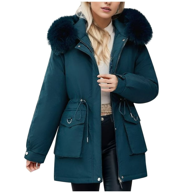 Green parka with blue fur hood discount