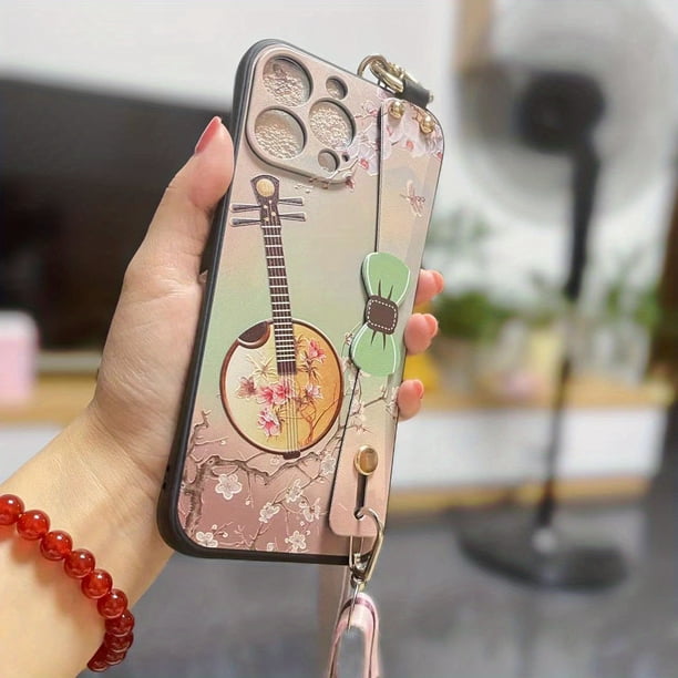 Embossed Retro Chinese Style Soft Shell 14ProMax1312 Lanyard Mobile Phone Case Wrist Strap Bracket