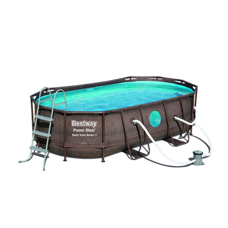 Bestway Power Steel Swim Vista Series 14’ x 8’2” x 39.5” Oval Frame Above Ground Swimming Pool with Pump, Ladder and (Best Way To Exfoliate)