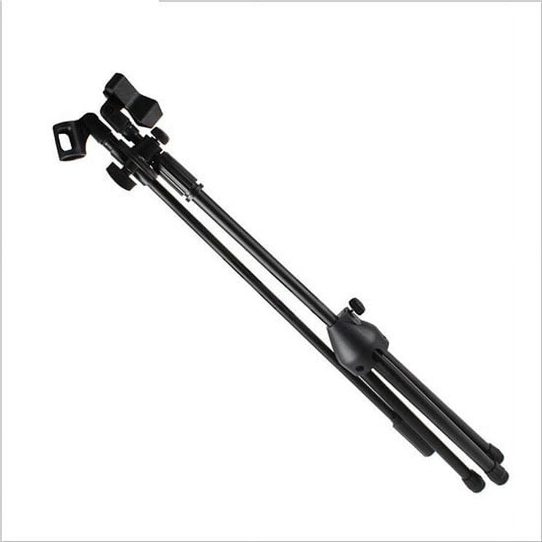 INTBUYING Microphone Stand Tripod Boom with Extending Boom Arm and Dual Mic Holder Clip Adjustable Collapsible Black