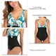thumbnail image 5 of Traje de baño de una pieza para mujer, moda y ajuste delgado, cuello en V, nudo torcido en el pecho, traje de baño para mujer para nadar en la playa, hojas verdes sobre fondo blanco XXL, 5 of 7