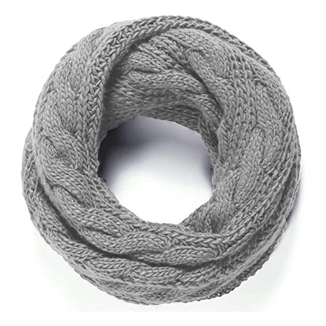 Foulard d'Hiver en Tricot Côtelé, Deux Cercles Foulard en Laine Gris Clair