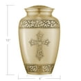 thumbnail image 2 of Reminded Adult Cremation Memorial Urn for Human Ashes, Gold with Black Stripe Brass Funeral Urn with Velvet Bag, 2 of 6