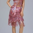 thumbnail image 6 of Sequin Tassel Dance Skirts Rave Faux Leather Sparkly Fringe Triangle Wrap Hip Scarf Skirts Pink, Free Size, 6 of 7