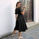 thumbnail image 5 of Vestido Informal de Mujer con Escote en V, Volantes y Corta, Corte A, Holgado, Midi Negro M, 5 of 9