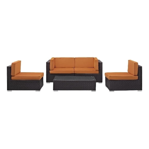 Modway Camfora 5 Piece Outdoor Patio Sectional Set in Espresso Orange