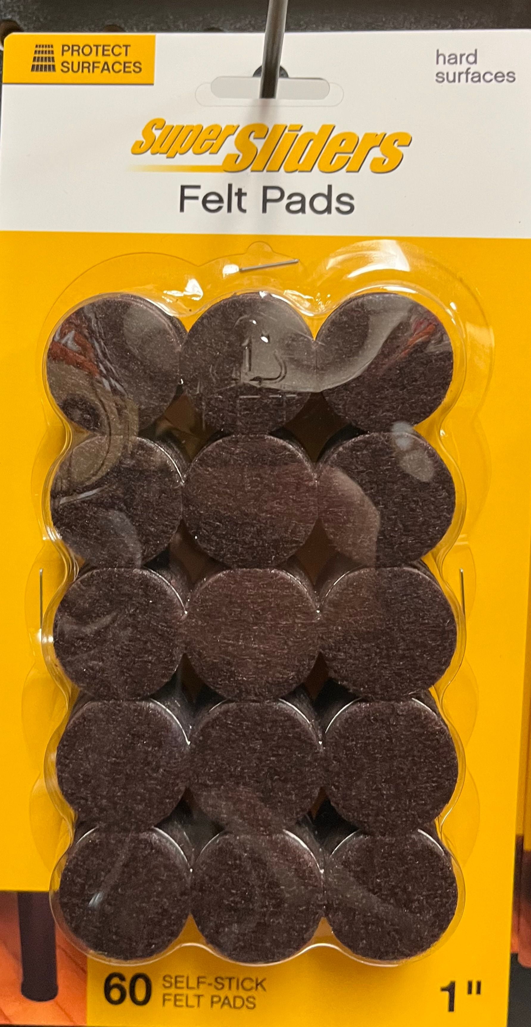 Super Sliders 1-Inch Round Self-Stick Felt Furniture Pads for Hardwood, Brown, 60 Pack