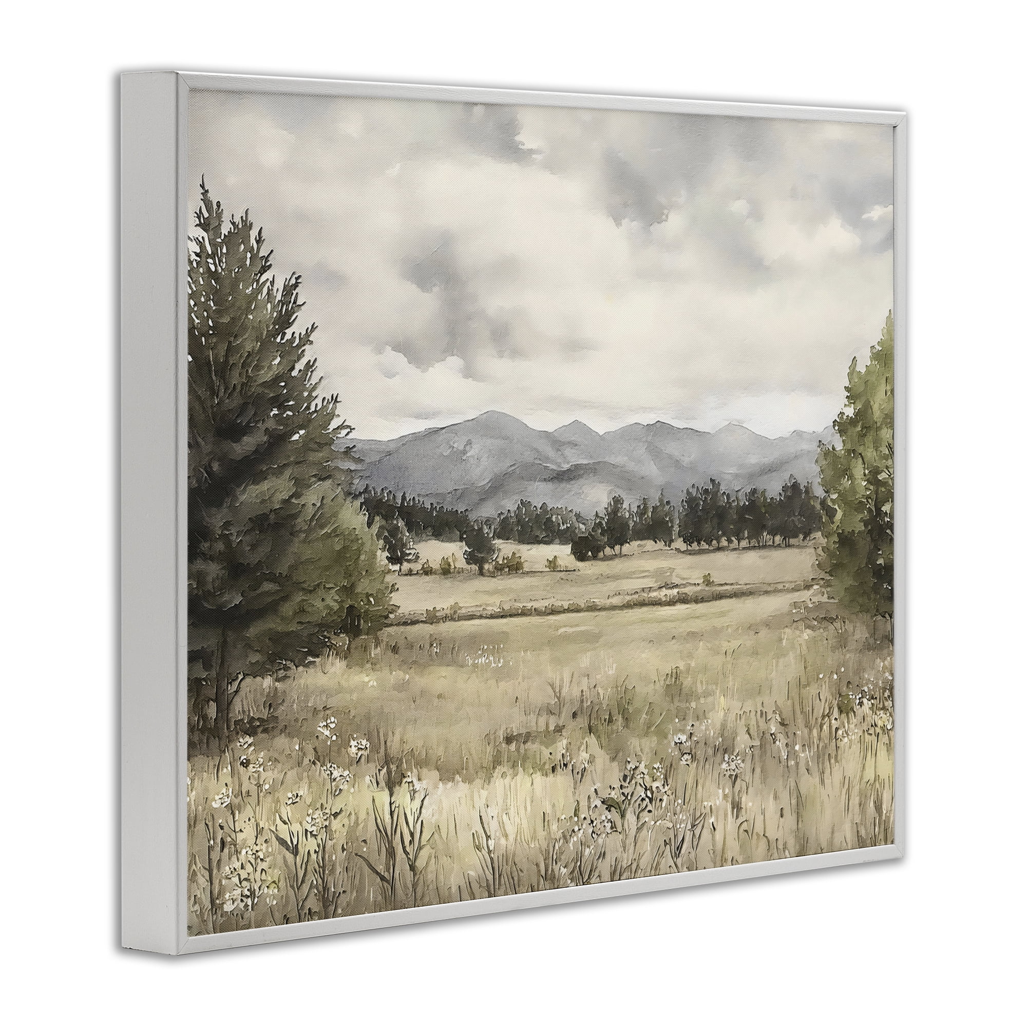 Stupell Industries Muted Mountain Meadow White Framed Giclee Art, design by Riley B