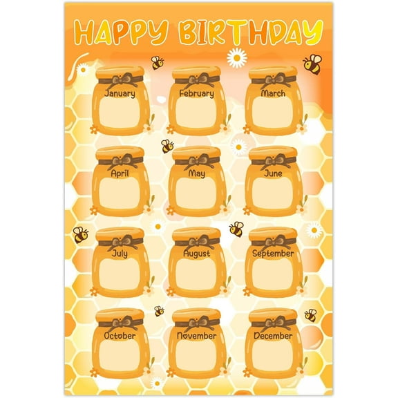 Happy Birthday Posters Chart Birthday Month Poster Chart with 10Pcs Seamless Double Sided Adhesive for Classroom Decor Wall Back to School Colorful