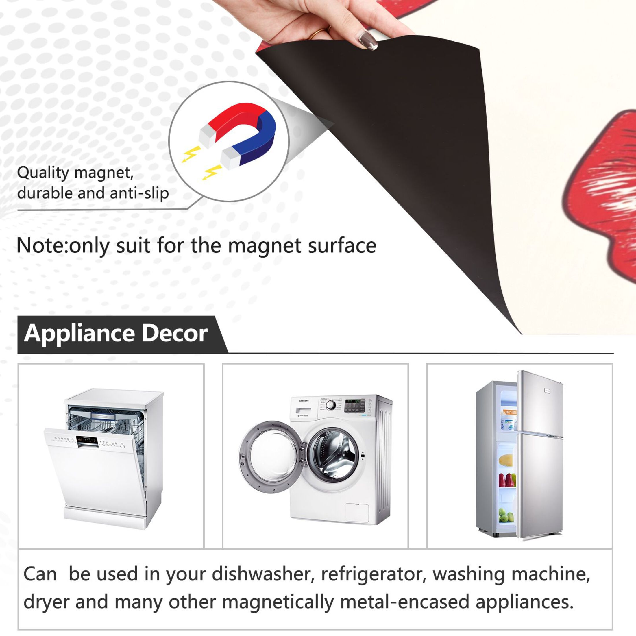 Dishwasher Magnetic Sticker 23x26 Inch Refrigerator Magnetic Sticker Washing Machine Magnetic Sticker Kitchen Panel Magnetic Sticker Home Decor Cartoon Red Lips