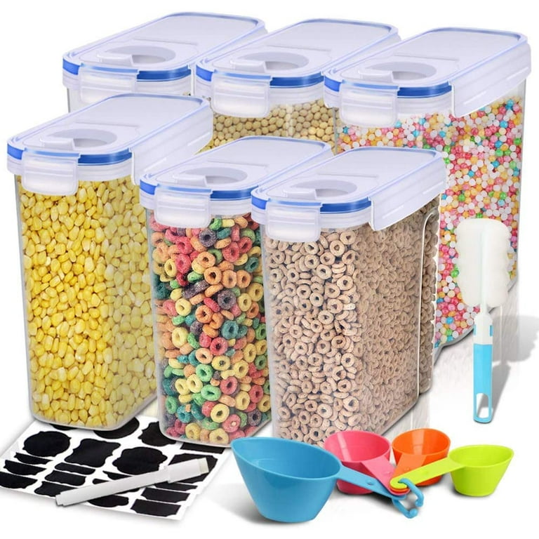 Cereal Containers Storage, 6pcs Airtight Food Storage Containers With Lids  and Funnel Large Reusable Clear Food Storage Bags Stand Up Grain