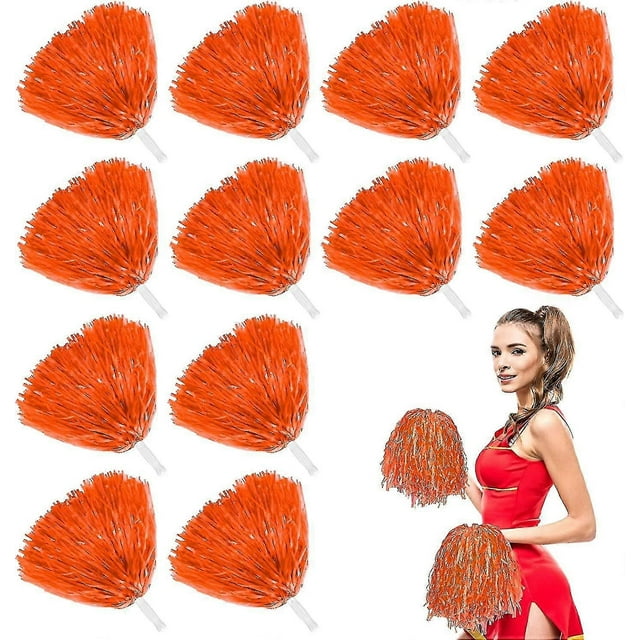 12pcs Cheerleading Pom Poms With Cozy Handle, Adorable Cheer Plastic Poms Pompoms Cheerleader Pom Poms For Kids Adults Cheering Squard Team Spi