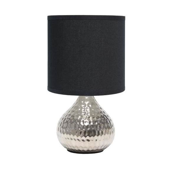 Simple Designs LT2073-SVB Hammered Silver Drip Mini Table Lamp, Black