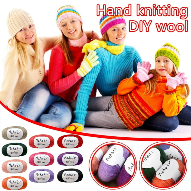 Xihbxyly Hilo de Lana Tejido a Mano, Hilo de Mohair Acrílico Suave, Bufanda de Crochet Cómoda, Accesorios Cálidos de Invierno, Proyectos de Manualidades para El Hogar, Lavado a Mano, 1 Juego de Hilo