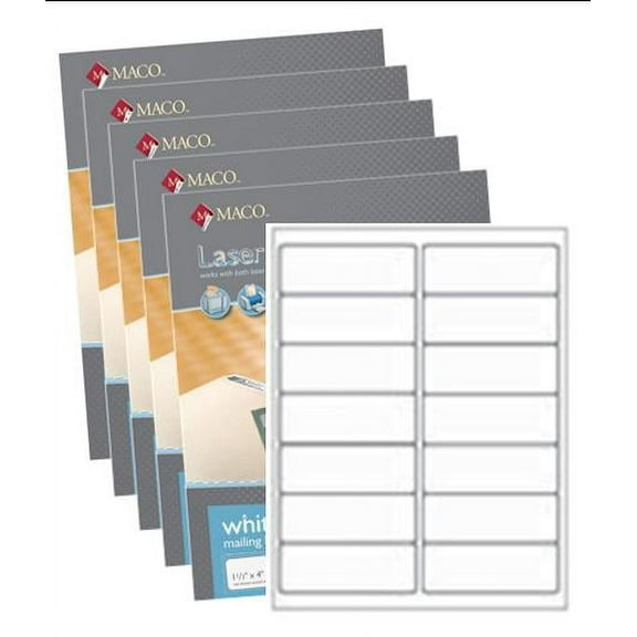 Maco ML-1450 White 4 x 1-1/2 inch Laser / Inkjet All-Purpose Printer Labels, 1400 Per Box - Case of 5 Boxes (7,000 Labels)