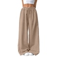 thumbnail image 4 of Women Drawstring Striped Pants Loose Wide Leg Trousers Casual Low Waist Pants Comfy Lounge Pants Khaki Blue Stripe S, 4 of 10
