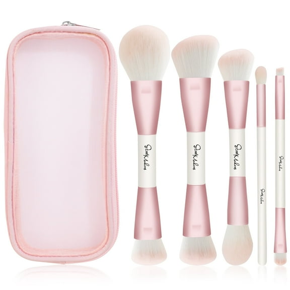 DUAIU Makeup Brushes Set,5Pcs Premium Double-Ended Makeup Brush Foundation Contour Blush Highlight Blending Concealer Eyeshadow Brush Set Professional Face Brush Tools(Pink）