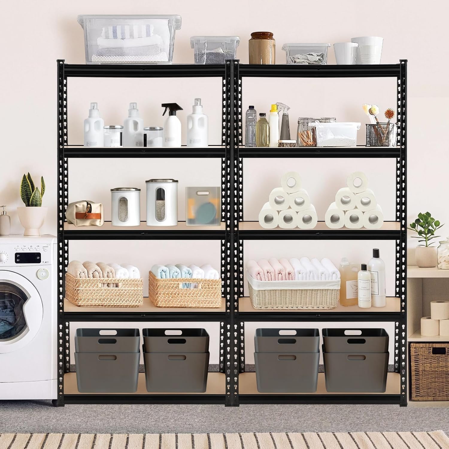 Garvee Garage Shelving, 5-Tier Adjustable Height Metal Utility Shelves for Garage, 72" Garage Storage Shelves Heavy Duty, Industrial Shelving Utility Shelf, Black-Load 3860 Lbs