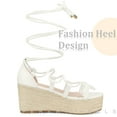 thumbnail image 4 of Sandalias de tiras con tacón de cuña y plataforma con cordones para muj Blanco 37, 4 of 5