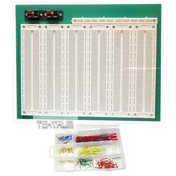 TEKTRUM EXTERNALLY POWERED SOLDERLESS 4660 TIE-POINTS EXPERIMENT PLUG-IN BREADBOARD AND 350 PIECES PRE-FORMED SOLID JUMPER WIRES FOR PROTO-TYPING CIRCUIT/ARDUINO