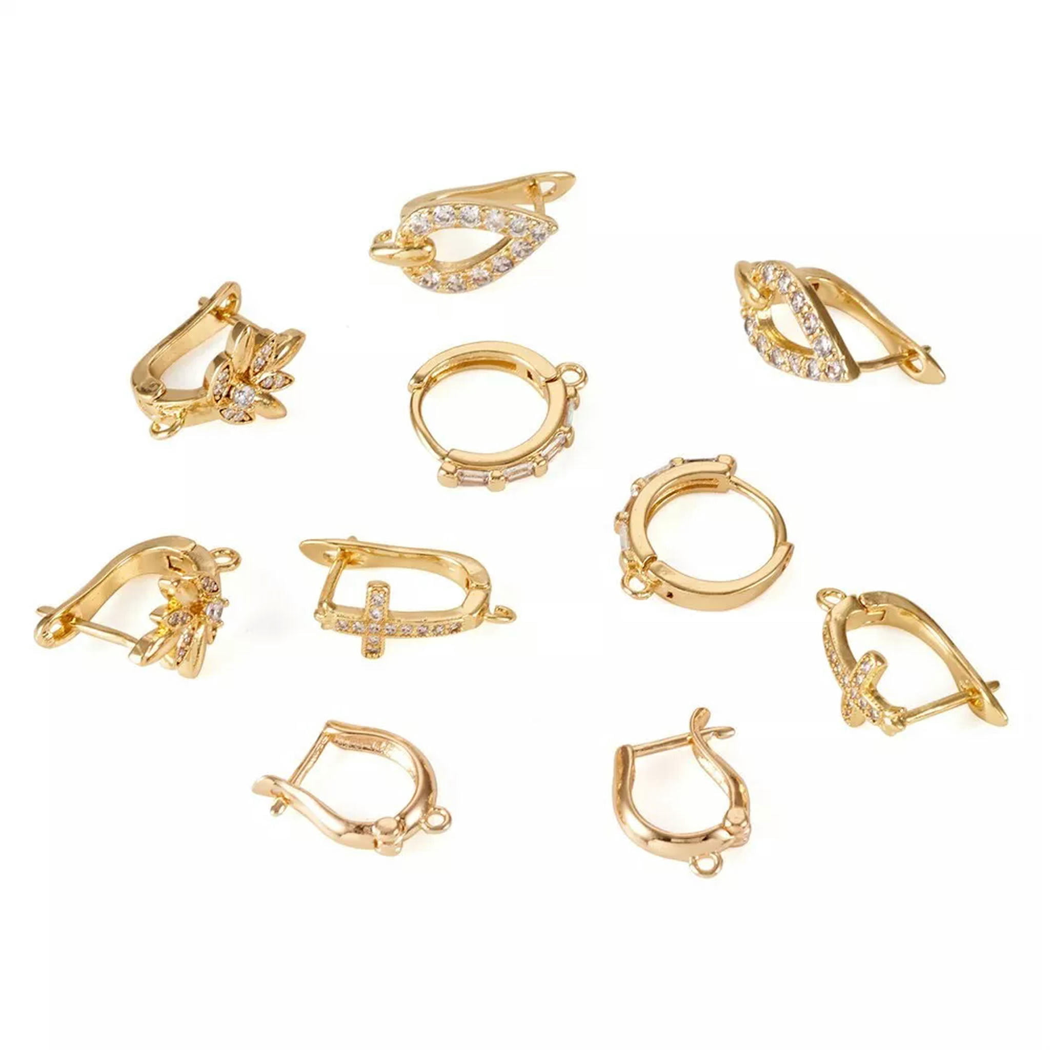 EOEMY 10Pcs Brass Micro Pave Cubic Zirconia Hoop Earring Findings Latch Back 15~19mm