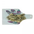 thumbnail image 1 of Cat Cutting Board, Hand Drawn Boho Style Cat Image Ink Sketch Animal with Colorful Feathers Illustration, Tempered Glass Cutting and Serving Board, Wine Bottle Shape, Multicolor, by Ambesonne, 1 of 1