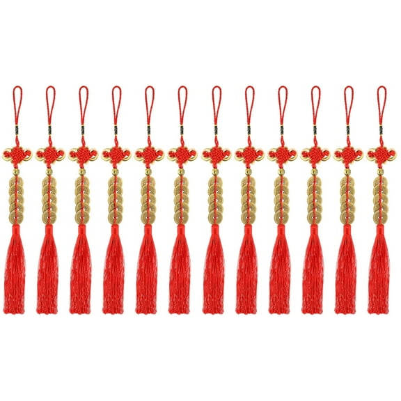Jiyike 12 pcs Chinese Knot The Fortune Tassels Fortune Coins Feng Shui Coins Car Pendants