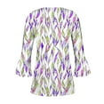 thumbnail image 5 of QATAINLAV 3/4 Length Sleeve Womens Tops Casual Button Up V Neck Tunic Shirts Fashion Leaf Print Ruched Flowy Blouses 2025 Vacation Beach Outfits Purple XXL Mother's Day Gifts, 5 of 6
