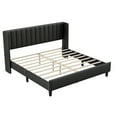 thumbnail image 2 of Miniyam King Size Bed Frame with Vertical Channel Tufted Wingback Headboard, No Box Spring Needed, Black, 2 of 7
