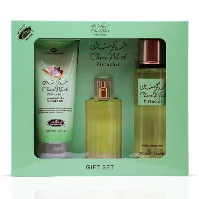Set de regalo de perfume Al-Rehab Choco Musk Pistacho, 3 piezas