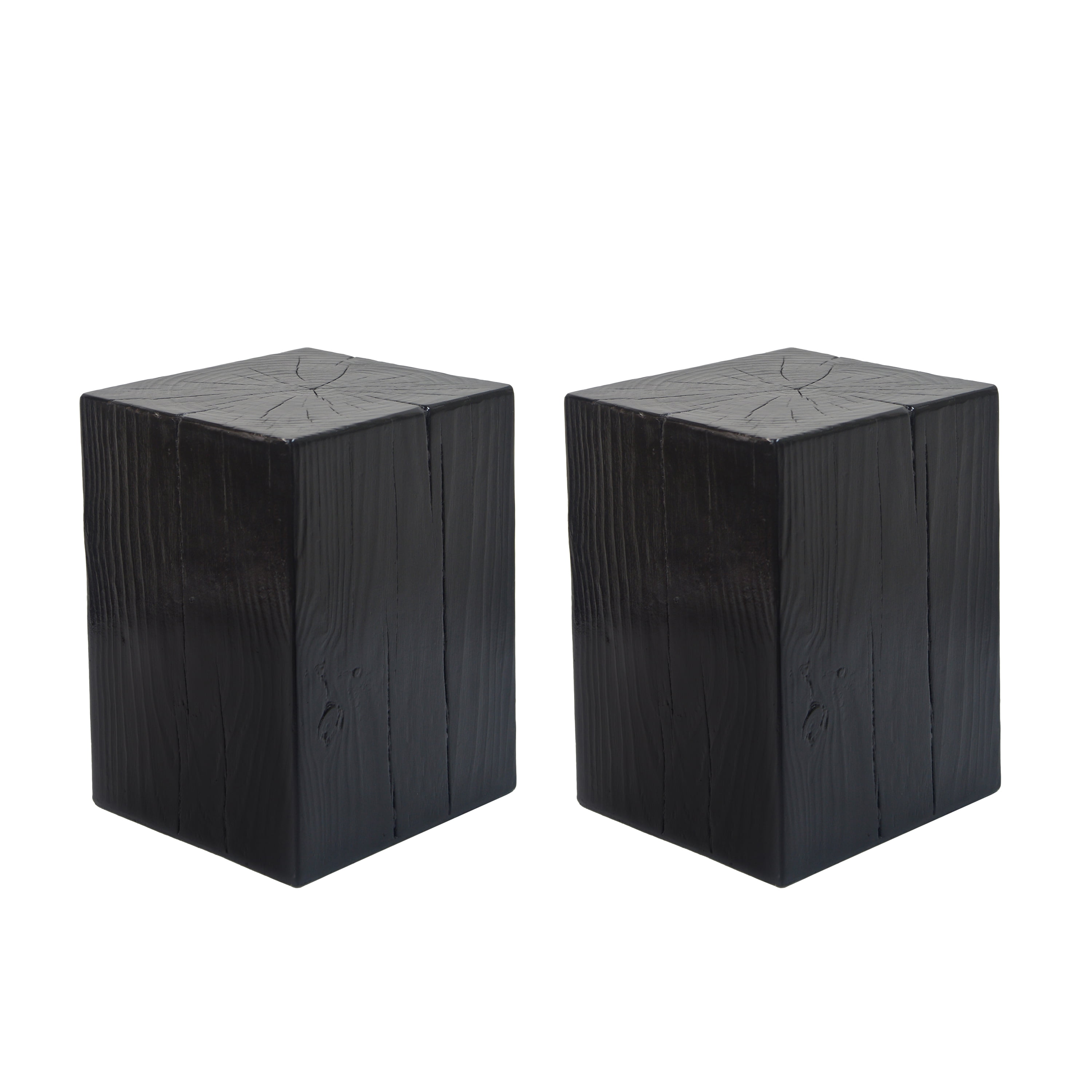 Square-Column End Table, Wood-Look Table for Indoor Outdoor Use, Black