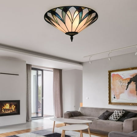 Retro Tiffany Style Chandelier Stained Glass Ceiling Light Lamp Fixture 3-Light For Dining Rooms, Living Rooms