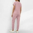 thumbnail image 5 of Women's Solid Color Scrubs Set, Mandarin V-Neck Short Sleeve Top with Pocket & Drawstring Jogger Pants, Comfortable Medical Workwear for Nurses, Healthcare Workers & Dental Hygienists, 5 of 9