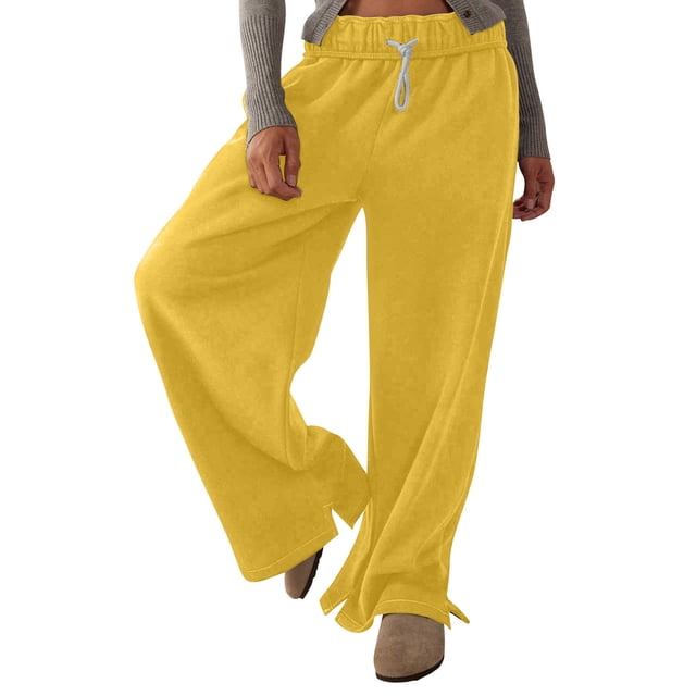 KIHOUT Baggy Wide Leg Pants for Women Solid Color Elastic Drawstring Sweatpants Casual High-Waisted Fall Trousers