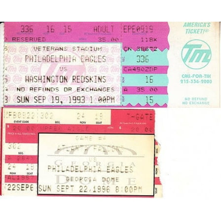 Philadelphia Eagles lot of 2 vintage 1990s ticket stubs (Randall Cunningham Ricky Watters)