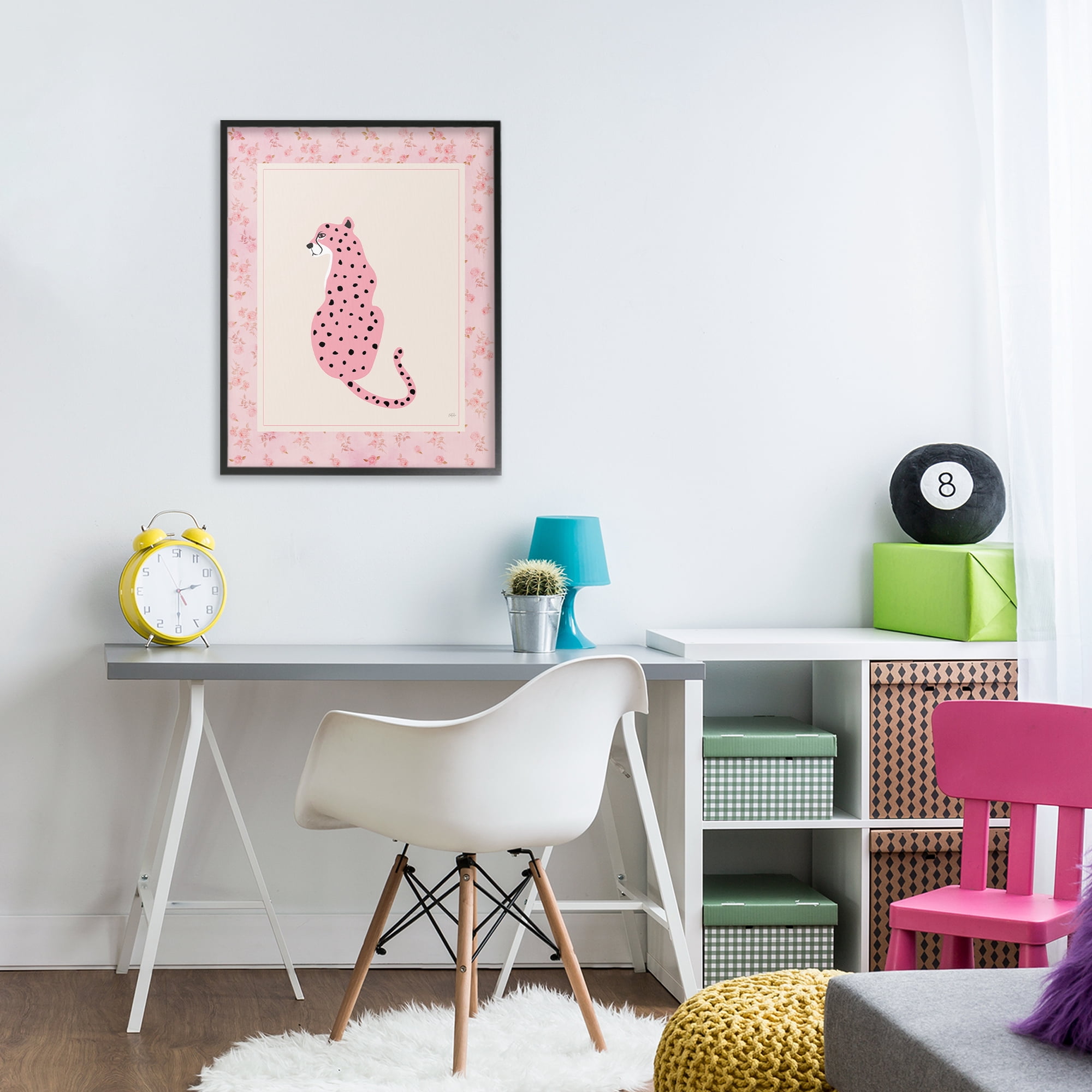 Stupell Industries Pink Sitting Cheetah with Border Black Framed Giclee Art, design by Natalie Carpentieri