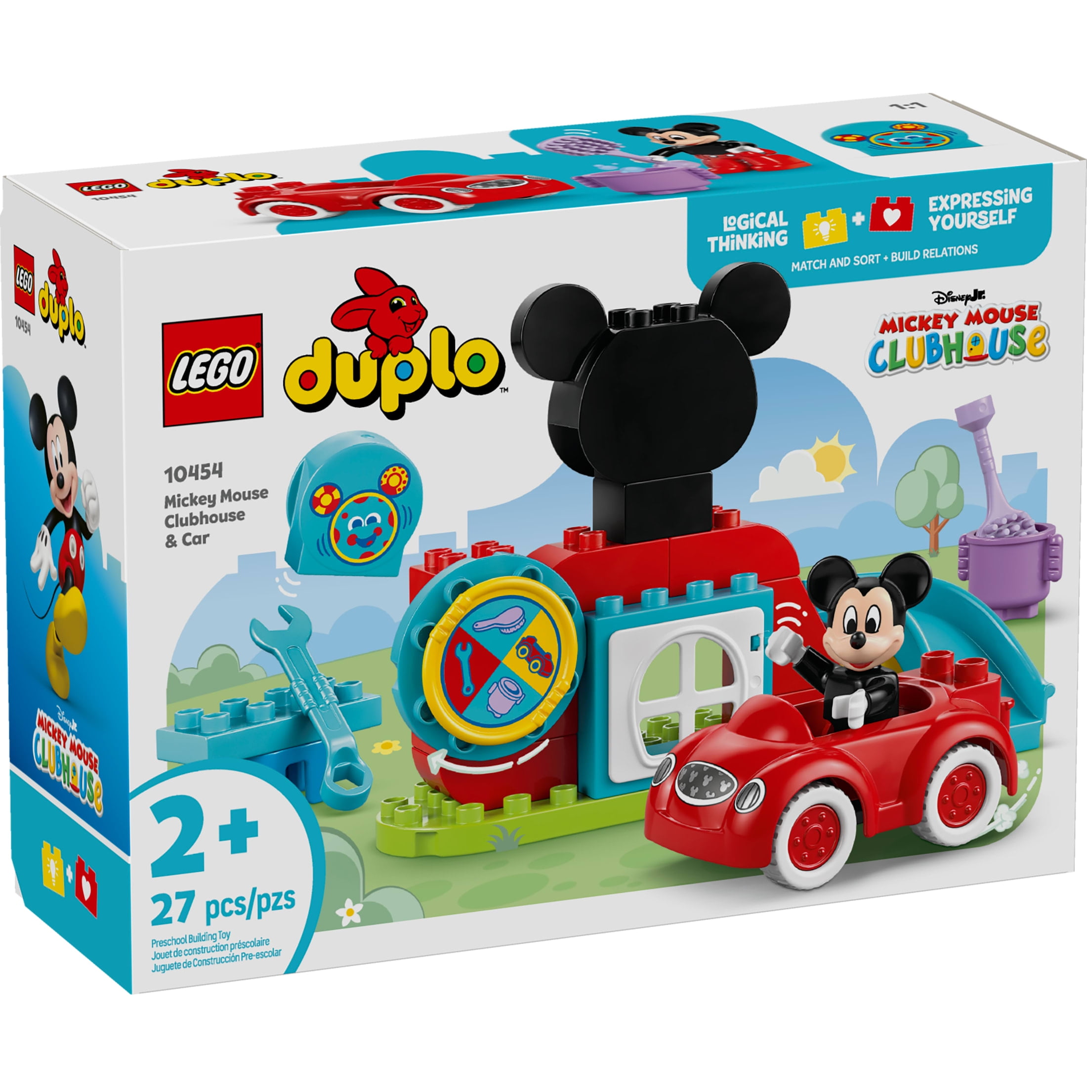LEGO DUPLO Disney Mickey Mouse Clubhouse & Car Building Kit - Color Sorting Sensory Toy with Spinning Wheel - Toy for Toddlers, Girls, and Boys, Ages 2+ - Gift for Birthdays - 10454