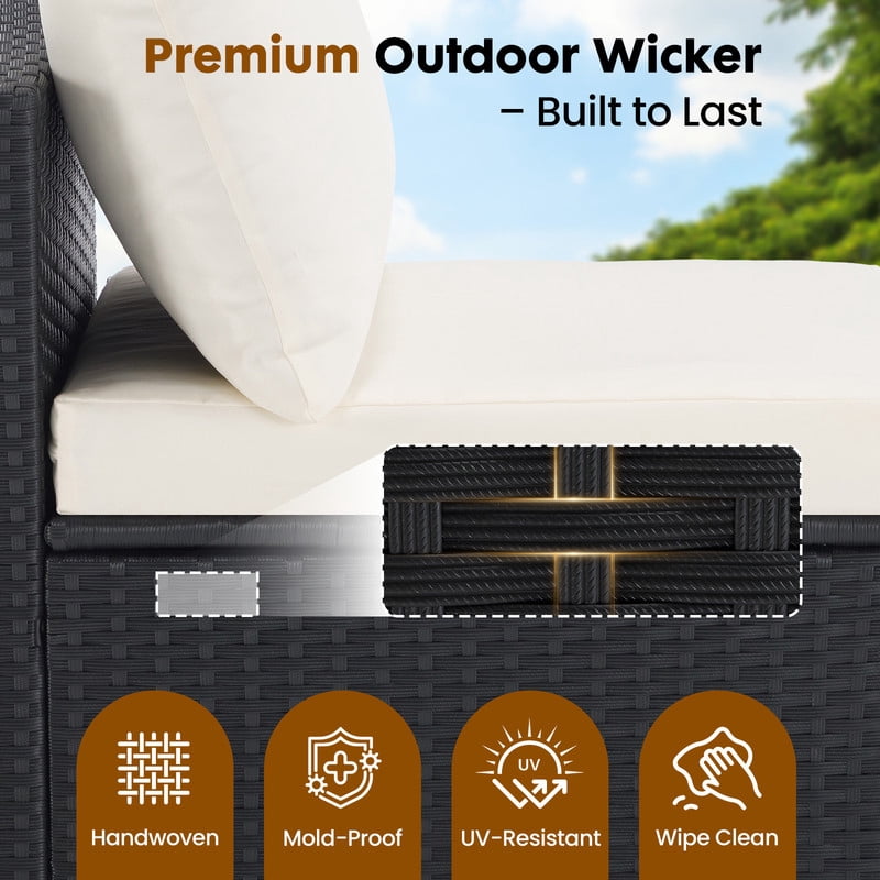Gianna 7 Piece Outdoor Patio Sectional Sofa, Modular Wicker Furniture Set with 2.8" Thick Cushions, Adjustable Feet, All-Weather Rattan Outdoor Couch for Backyard, Poolside, Black