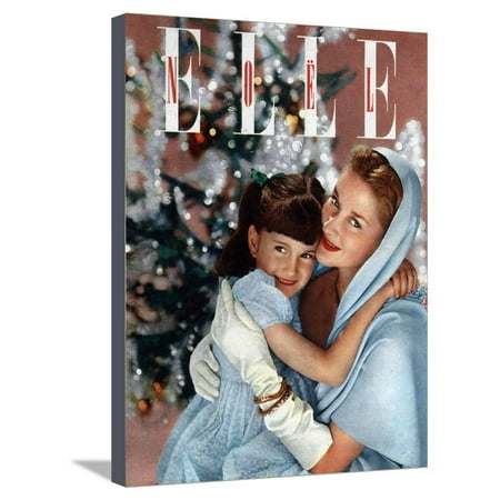 Elle Decor Magazine - Cover of French Magazine Elle December, 1948: a Mother with Her Daughter in Front of Christmas Tree Stretched Canvas Print Wall Art