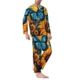 thumbnail image 2 of Salouo Colorful Cloud Butterfly Sunflower Print Button-Front Long Sleeve Pajama Set for Men, Soft 2Pjs Men's Long Sleeve Sleepwear-Large, 2 of 7
